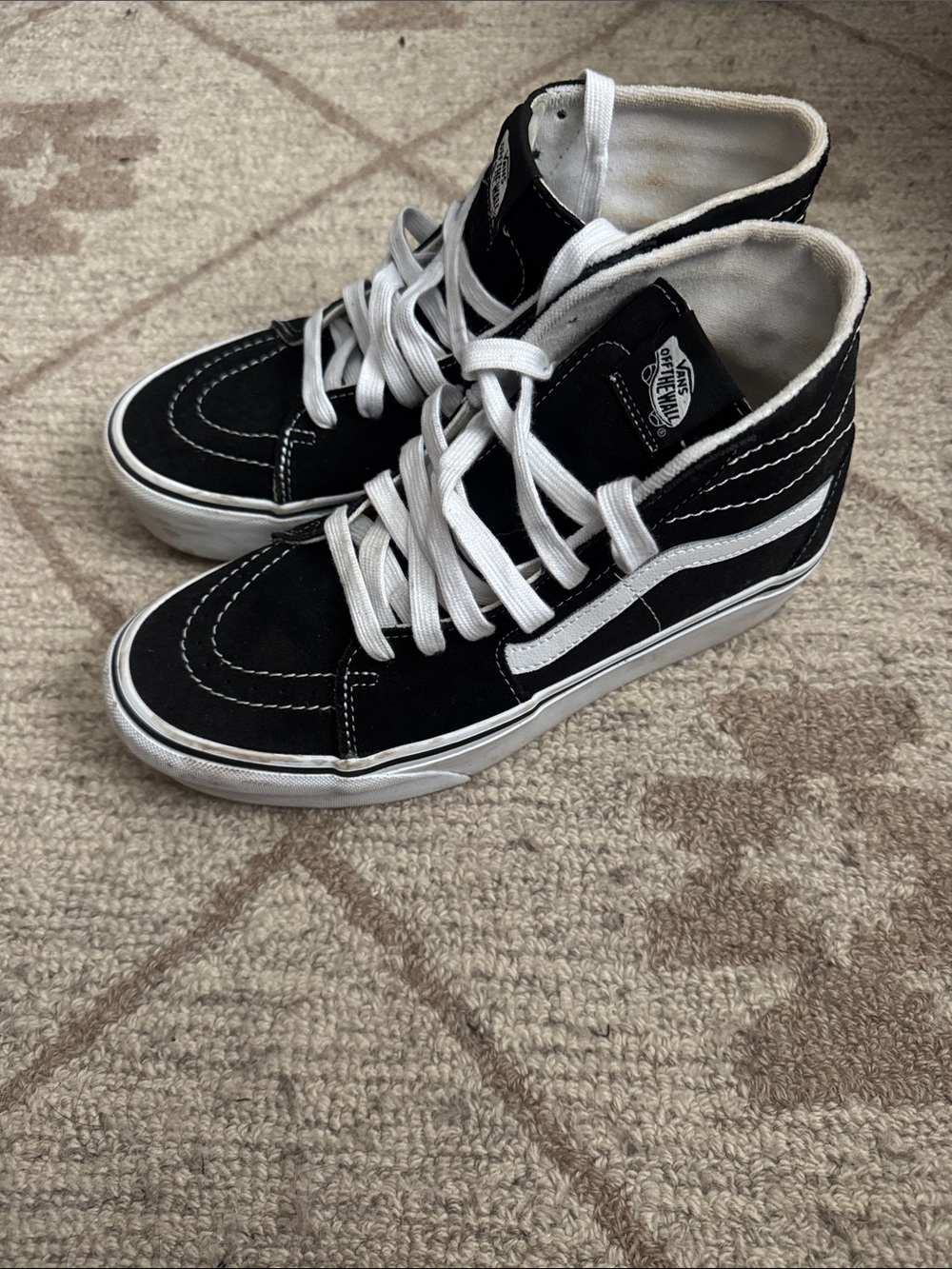 Vans Black and White High-Top Platform Sneakers